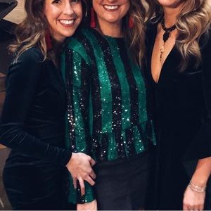 Sequin holiday green striped top